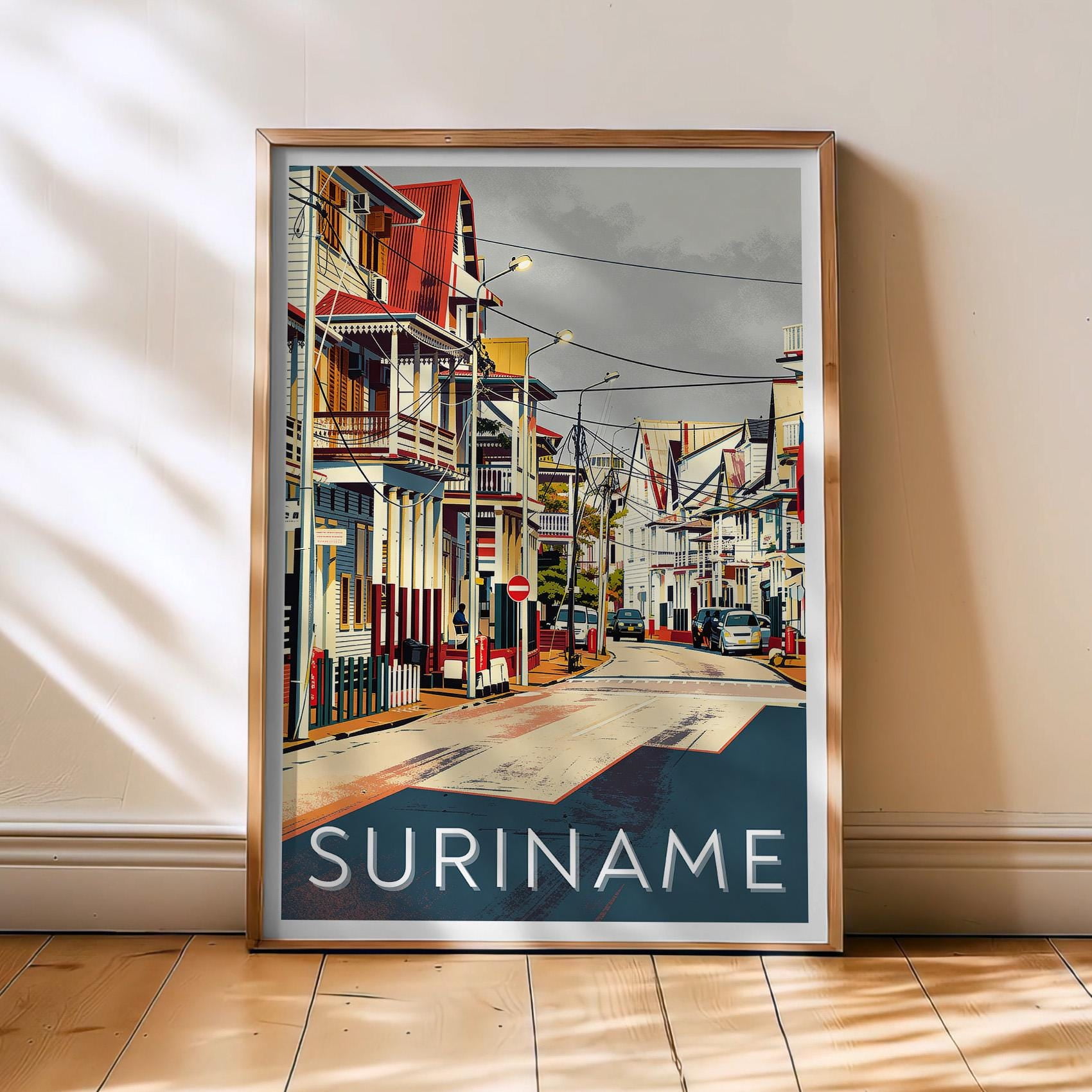Suriname Travel Poster, Suriname Poster, South America Retro Wall Art, Bold Color Travel Wall, Home Gift , Poster Print Only