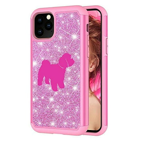 Maltipoo Accessories Glitter Bling Sparkle Shockproof Protective Hard Soft Case Cover for Apple iPhone Maltipoo (Pink, for Apple iPhone 11) ()