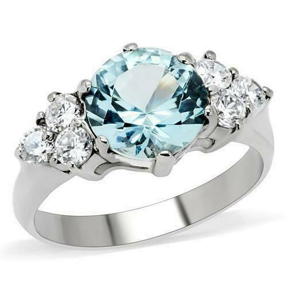 Women's Stainless Steel Round Cut London Blue Light Topaz CZ Ring Band