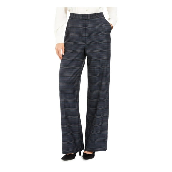 Anne Klein Womens Window Pane Plaid Wide Leg Pants