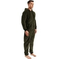 thumbnail image 3 of SWSMCLT Men's Hooded Onesie Pajama Warm Fuzzy Fleece Comfy Thick Zip Up Long Sleeve Onesies Sleepwear Soft Winter Green Medium, 3 of 4