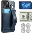thumbnail image 6 of for iPhone 13, PU Leather Wallet Case Back with Elastic Card Slot Magnetic Clasp Kickstand Hand Strap Protective Cover for iPhone 13 6.1 inch 2021 (Blue), 6 of 11