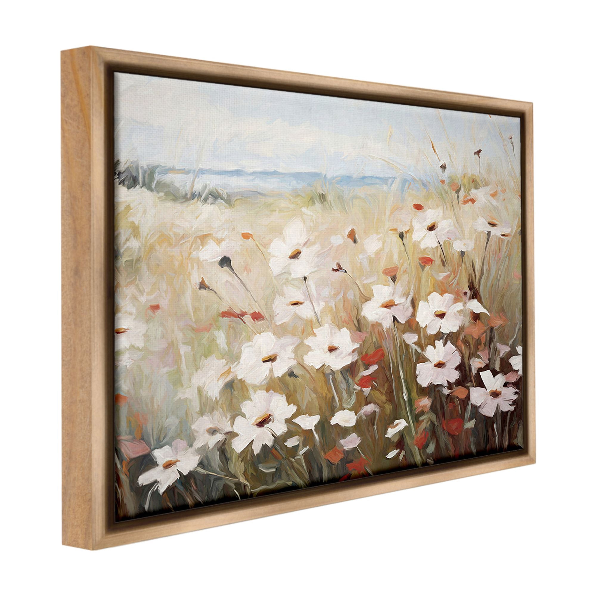Stupell Industries Windblown Meadow Flowers Botanical & Floral Painting Brown Floater Framed Canvas Art Print Wall Art, 31 x 25