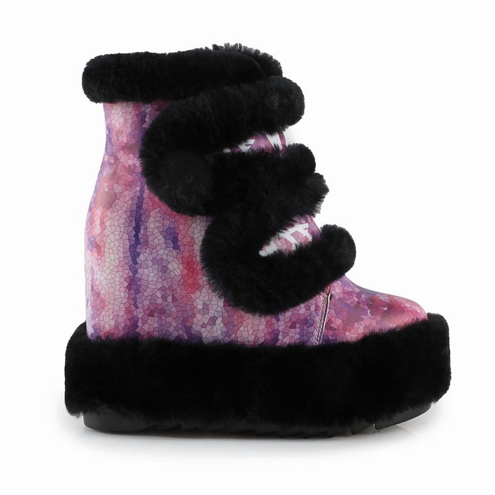 Women’s Cozy Faux Fur Hidden Wedges Platform Winter Ankle Boots