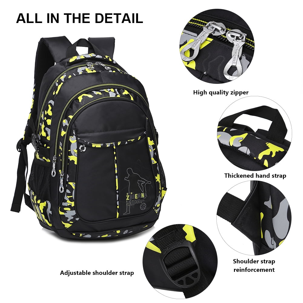 Forestfish Camo School Backpacks Set for Teen with Lunch Bag Water Resistant Lightweight Large Books Bag Yellow