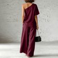 thumbnail image 5 of Women's 2 Piece Outfit One Shoulder Top and High Waist Wide Leg Pants Set, Textured Washed Crinkle Lounge Set, Casual Boho Flowy Matching Set for Summer Wine XXL, 5 of 6