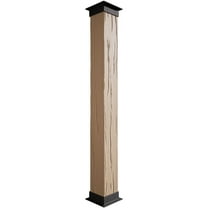 Ekena Millwork 18"W x 8'H River Wood Endurathane Faux Wood Non-Tapered Square Column Wrap with Faux Iron Capital & Base
