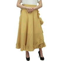 Phagun Women's Cotton Ruffled Self Belt Solid Magic Wrap Hippie Skirt-Beige