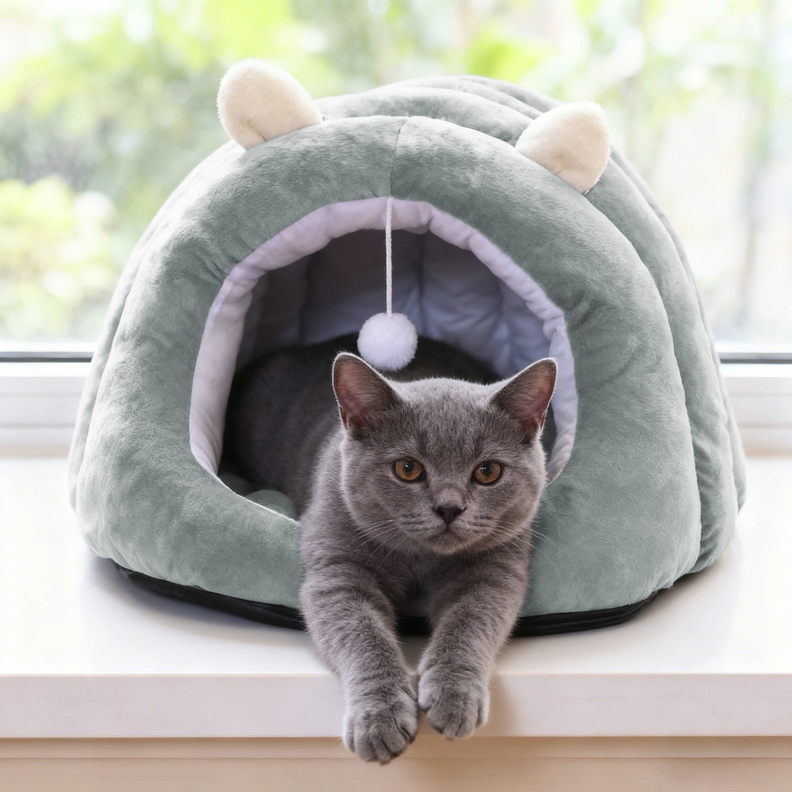 Cat Bed Calming Donut Pet Bed Semi Enclosed Pet House Washable Removable Cushion, Warm Thickened Anti Anxiety Comfortable Support Sleep Nest, for Indoor Winter Sleeping Resting Small Dogs Cats