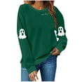 thumbnail image 3 of YOIAVAIOY Womens Ghost Sweatshirt Novelty Graphic Print Fleece Sweatshirts Long Sleeve Round Neck Festival Tops Causal Holiday Outfits Army Green S, 3 of 7