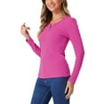 thumbnail image 4 of INSPIRE CHIC Ribbed Knit Blouse for Women's Long Sleeve Round Neck Zipper Front Tops, 4 of 5