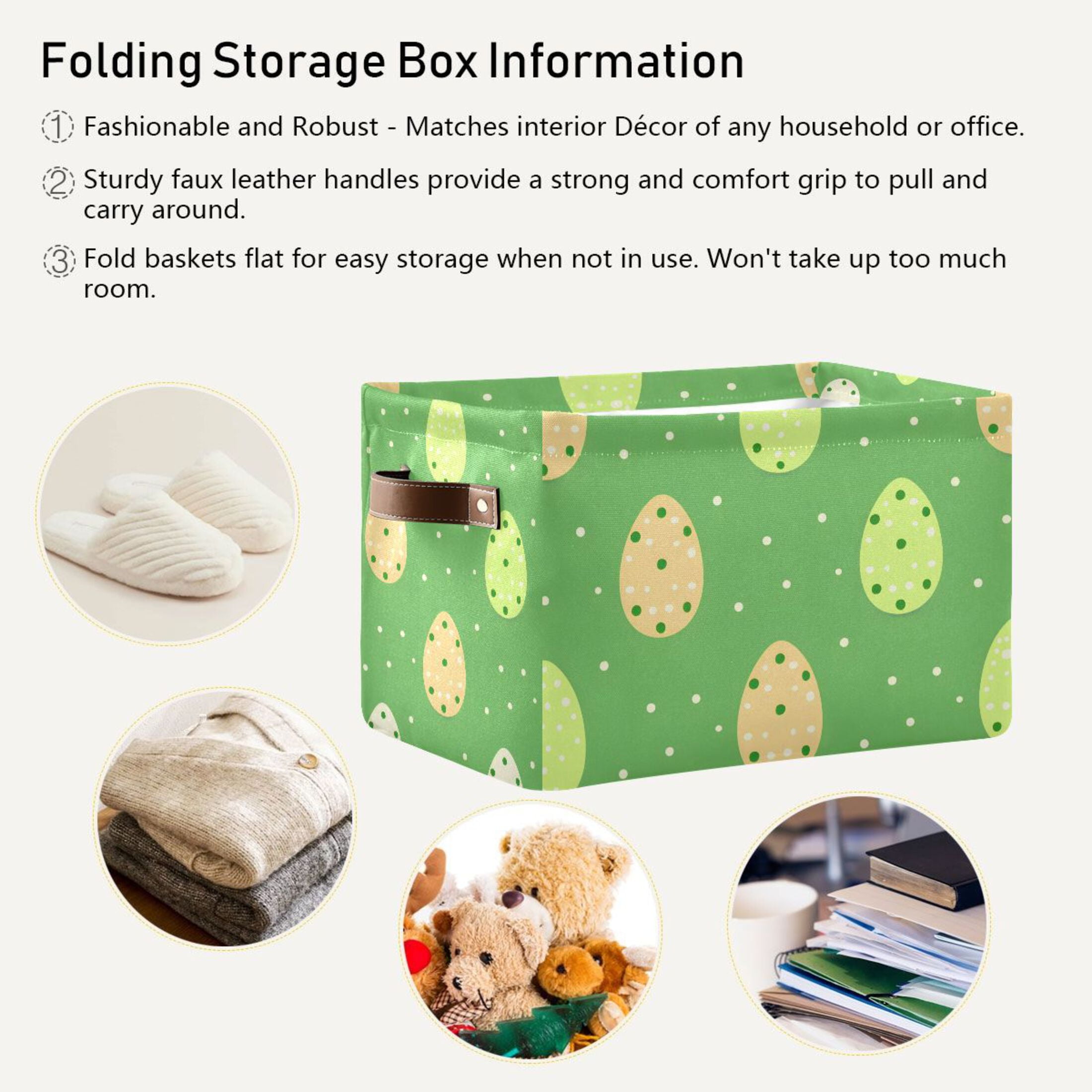 Ryvnso Easter on Polka Dots Storage Basket Large Bin Foldable Boxes Toys Organizer 14.2x10.2x8.3in 2 PCs
