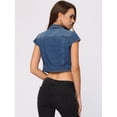 thumbnail image 4 of Chaqueta de mezclilla de verano para mujer Chaquetas de mezclilla recortadas de manga corta con botones Azul L, 4 of 5