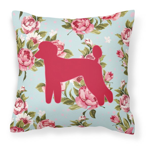Caroline's Treasures BB1114-RS-BU-PW1818 Poodle Shabby Chic Blue Roses Canvas Fabric Decorative Pillow BB1114, 18H x18W, Multicolor