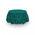 thumbnail image 3 of Boho Ottoman Cover, Oriental Bohemian Feathers, 2 Piece Slipcover Set with Ruffle Skirt for Square Round Cube Footstool Decorative Home Accent, Standard Size, Jade Green and Teal, by Ambesonne, 3 of 5