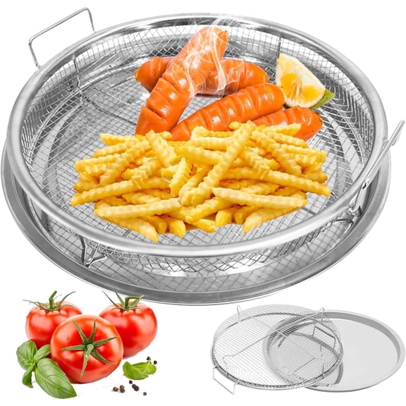 Air Fryer Crisping Basket & Tray Set for Oven, Crispy Tray | Oven Baking Tray with Elevated Mesh Great for Oven,Round Air Fryer Basket for Oven (Silver,12.9'')