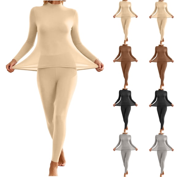 Thermal Underwear Set for Women Ultra Thin Long Johns Scoop Neck Base Layer Top & Bottom Set