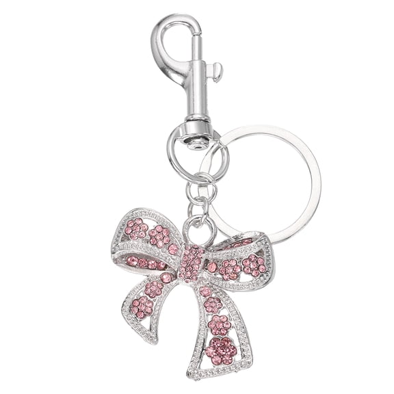 Bow Rhinestone Keychain Charm, Sparkly Women Purse Bag Charm, Silver Tone