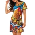 thumbnail image 2 of Easygdp Vibrant Picnic Food Spread Camisón de manga corta para mujer, informal, estampado, 2 of 6