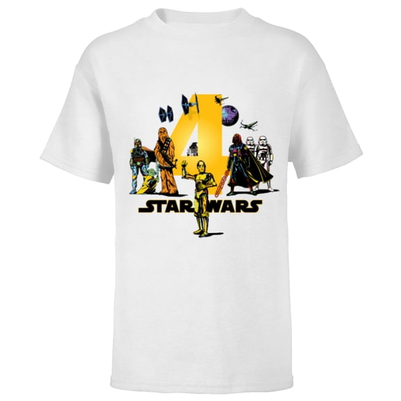 Star Wars Classic Characters Fourth Birthday 4 Years Old - Short Sleeve T-Shirt for Kids - Customized-White