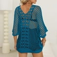 thumbnail image 4 of UPPADA Coverup Beach Dresses Short Sleeve Crochet Beach Coverup Lightweight Summer Knit Tops Loose Hollow Out Crewneck Pullover Tops Blue,Free Size, 4 of 4