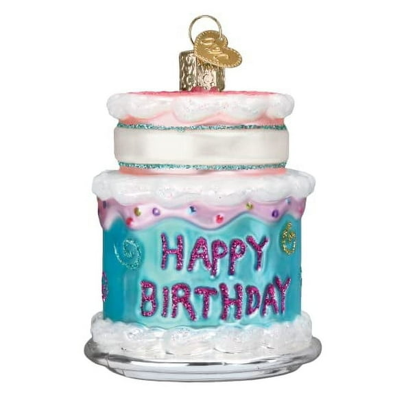 Old World Christmas Happy Birthday Cake Glass Blown Ornament for Christmas Tree