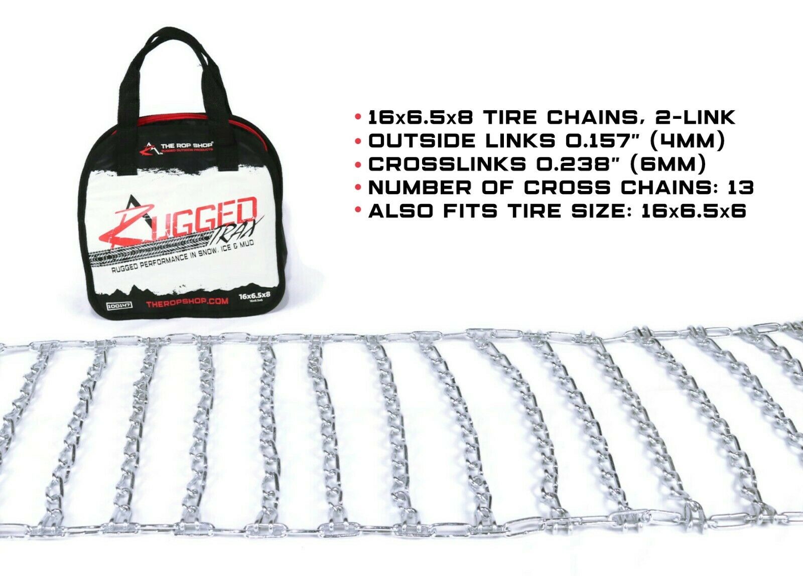 The ROP Shop | Pair of 2 Link Tire Chains 16x6.5x8 For Cub Cadet LawnMower, Snowblower, Thrower - image 2 of 6