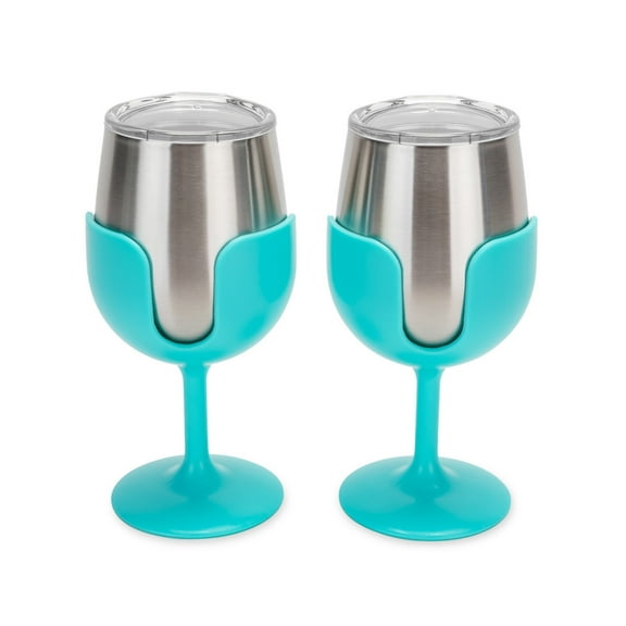 Camco 53484 "Life is Better at the Campsite" Wine Tumblers - Light Blue, Pack of 2