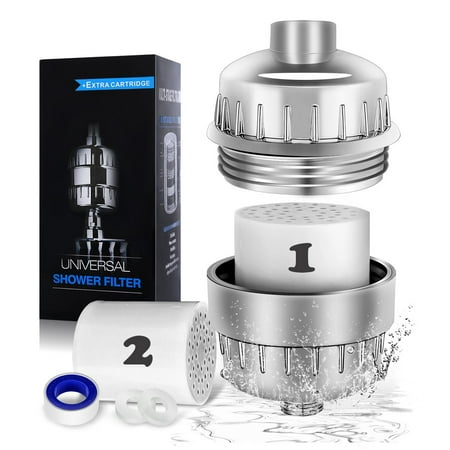 

ZEDWELL Universal Shower Water Filter with 2 Replaceable Cartridge Shower Head Filter for Hard Water Removes Chlorine Heavy Metals & Impurities Easy Installation-Perfect for Women & Kids