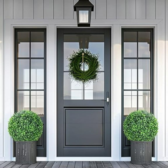 Danolapsi 15 Inch Artificial Plant Topiary Ball Set of 2, Faux Green Boxwood Balls Outdoor Decorative Spheres Evergreen Plants Outside Decor for Porch Backyard Patio Garden Wedding