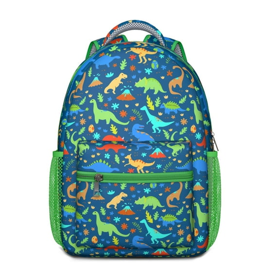 Minimalist Dinosaur and Planet Print Backpack – Roaring Dino Pattern Schoolbag with Nature and Watercolor Elements