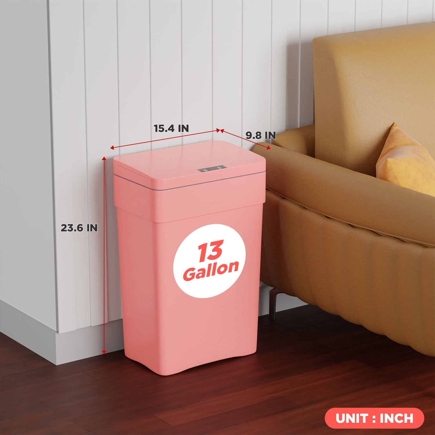 YRLLENSDAN Kitchen Trash Can 13 Gallon Bathroom Trash Can with Lid Automatic Trash Can Touchless With Motion Sensor ABS Plastic Trash Bin for Bedroom Garbage Can 4 pack,Pink
