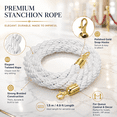 thumbnail image 4 of ABPETE Stanchion Rope, 1.5m/5Ft Barrier Rope Twisted Post Ropes with Snap Hooks for Posts Stands Queue Divider Crowd Control of Hotel, White Golden, 4 of 7