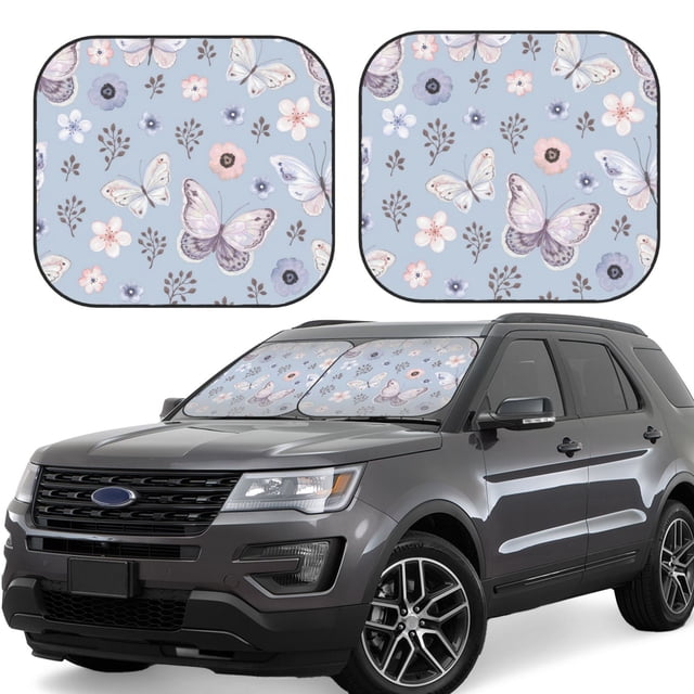 Saiise Blue Butterfly for Foldable Car Sun Shades (2-Pack) Offer Sun Protection with an Easy-fold Design for Convenient Windshield Shading-Medium