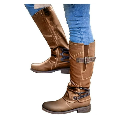 Pointed Toe Knee High Boots Women Chunky Heel Wide Calf Pull On Tall Boots Motorcycle Boots for Work Date Dress Party Club Shoes