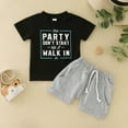 thumbnail image 2 of Toddler Boys Girls Short Sleeve Letter Printed T Shirt Tops Shorts Outfits Boys Girls Summer Crop Set 1 to 3 Years, 2 of 7