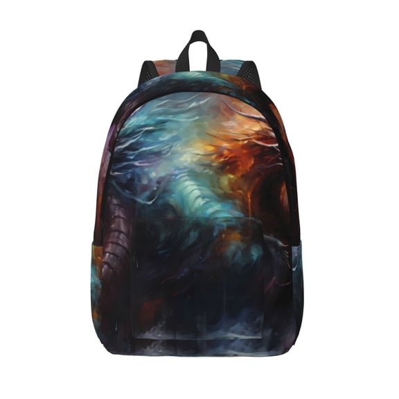 Picia Colorful Ink Style Dragon Printed Canvas Daypack - Stylish and Durable Vintage Compact Backpack - Class, Work, Travel, or Laptop Bookbag,Organized Compartments-Small
