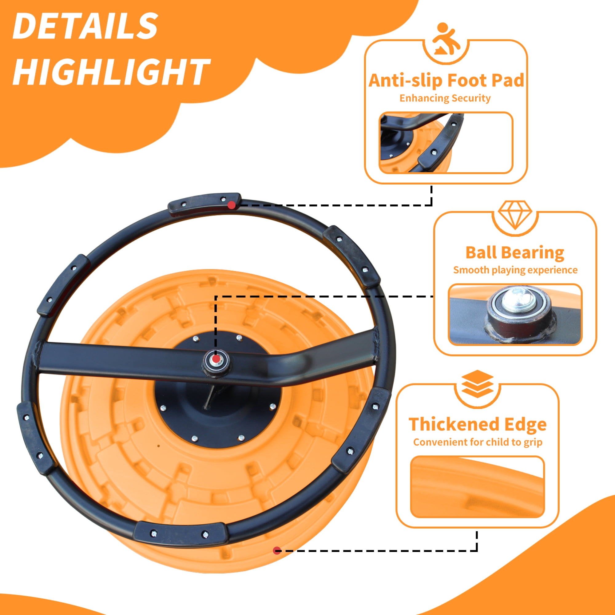 Jopath Kids Swivel Chair,360° Spinning Chair,200 lbs Capacity,Spinning Sensory Seat for Children,Autism-Friendly Toy with Non-Slip Metal Base,Spin Chair for Balance and Coordination,Orange