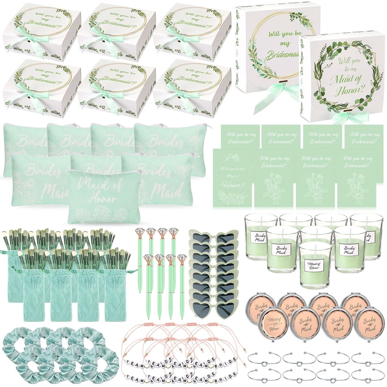 88 Pcs Bridesmaid Proposal Gifts Bridesmaid Box Set Maid of Honor Gift Include Box Candle Invited Cards Scrunchies Hair Elastics Ties Knotted Bracelets Diamond Pens
