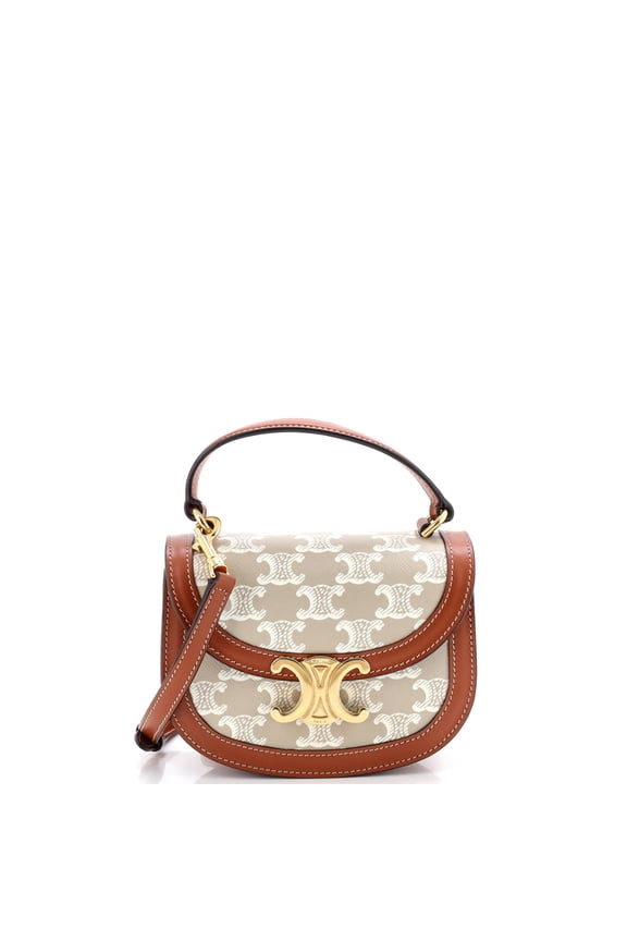 Pre-Owned Triomphe Besace Clea Top Handle Flap Bag Triomphe Coated Canvas Mini By Rebag