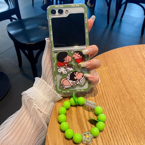 Para Samsung Galaxy Z Flip 5 Funda Plegable Duro De Teléfono A Prueba De Golpes Pantalla De Dibujos Animados Divertido crayon shin-chan PC Caso Colgante Con Pulsera