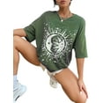 thumbnail image 6 of Seyurigaoka Women Juniors Summer Loose Tops, Leisure Style Sun Moon Print Round Collar Half Sleeve T-shirt Pullover Base Shirt, 6 of 8