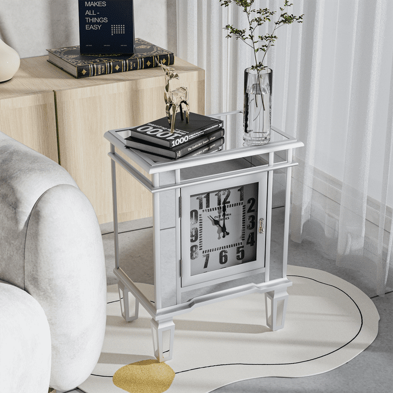 クリスタル付きミラーナイトスタンド BEDSIDE TABLE Amazon.com: Muiity Mirrored Nightstand with Drawer, Glass