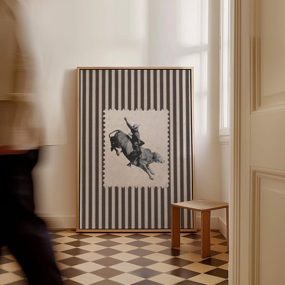 Black Striped Rodeo Poster, Trendy Western Wall Art Printable Cowboy Print, Retro Mid Century Modern Wall Art () #67, Stretched Canvas Size 16x24