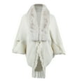 thumbnail image 4 of 2PCS Women's Autumn And Winter Style Outerwear With Fashionable Solid Color Knitted Tassel Cape Shawl, 4 of 4