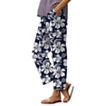 thumbnail image 2 of Women's Casual Pants Women'S Summer Pocket Flower Flower Casual Loose Comfortable Cotton Linen Casual Pants,Blue Women's Casual Pants S, 2 of 4