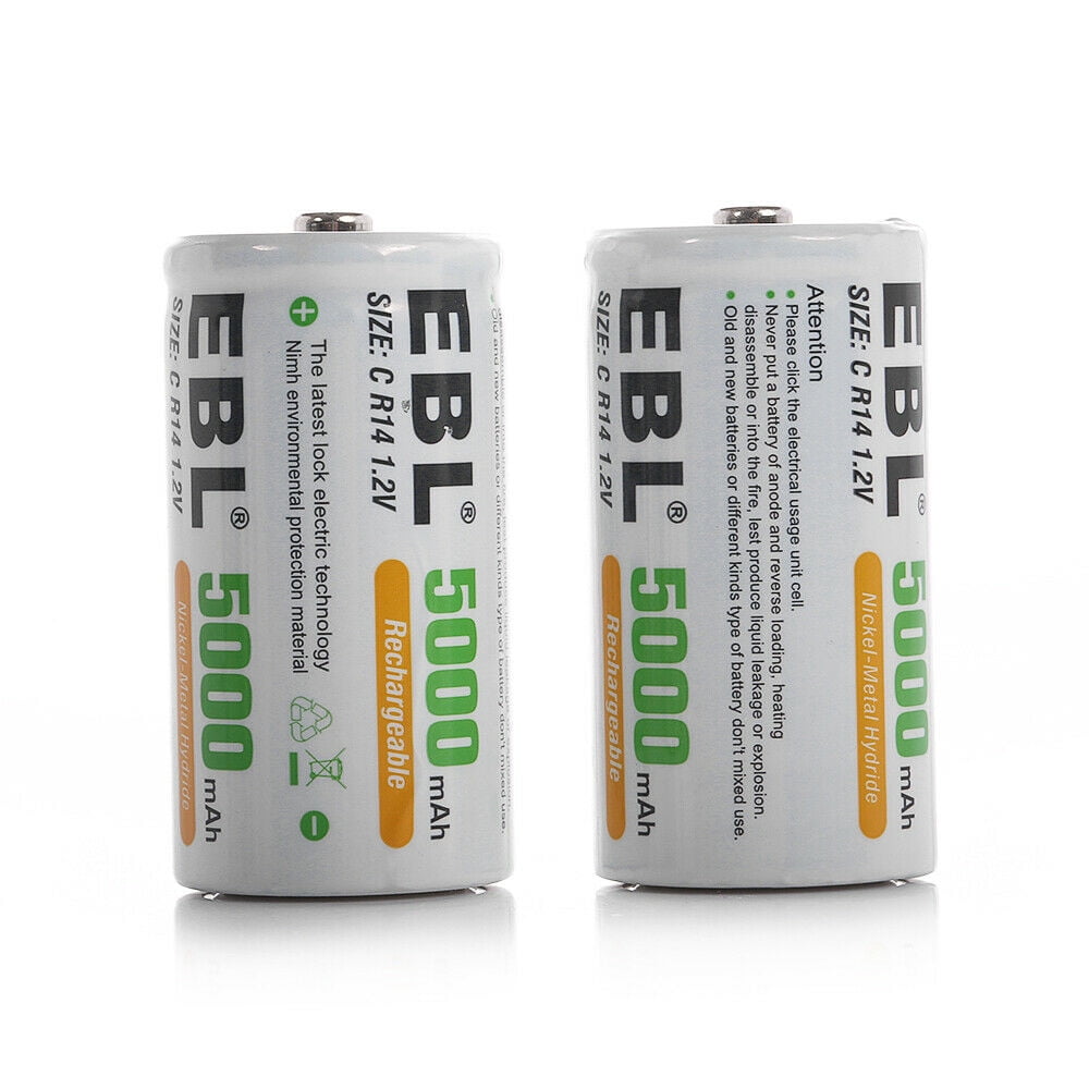 EBL 2-Pack 5000mAh Size C Rechargeable Batteries + LCD Battery Charger for AA AAA 9V C D Ni-CD Ni-MH Battery