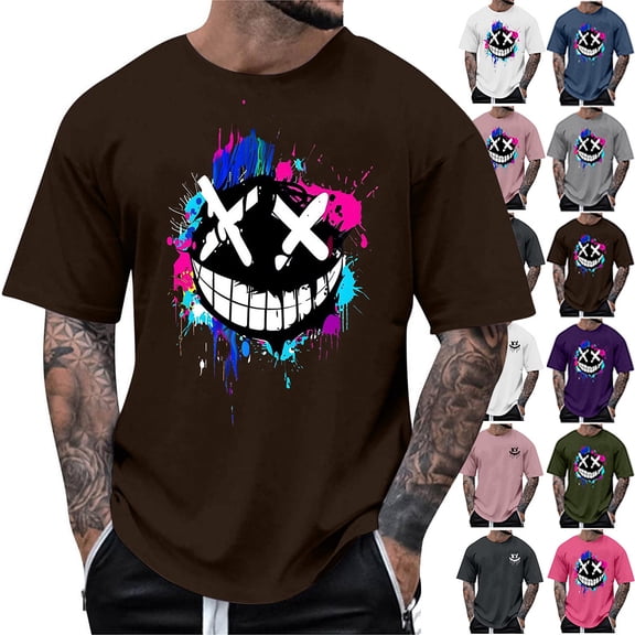 DailkTrvid Men's Summer Trendy T-Shirt Plus Size Tops Casual Streetwear Tees Round Neck Leisure Blouse Printed Lightweight Shirts for Party