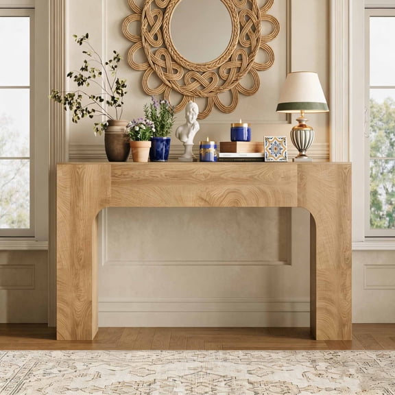 47 Inch Long Console Table for Entryway, Slim Narrow Entrance Hall Table, Farmhouse Wood Sofa Table Behind Couch for Living Room Foyer, Rustic Natural