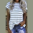thumbnail image 2 of Gibobby Playera de Manga Corta Casual Suave Camiseta con parte superior abierta rayas patchwork redondo Blusa mujer con manga cuello en la espalda estampada pa(Blanco,M), 2 of 4